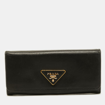 Prada Black Saffiano Lux Leather Flap Continental Wallet