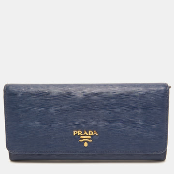 Prada Blue Vitello Move Leather Continental Wallet