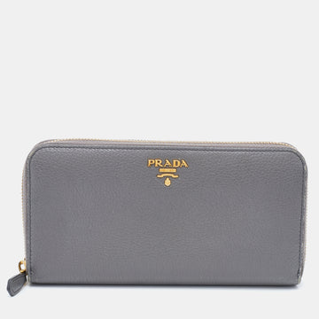 Prada Grey Daino Leather Zip Around Wallet