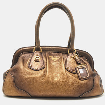 Prada Bronze Leather Frame Satchel