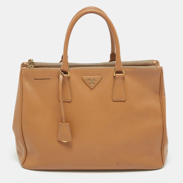 Prada Brown Saffiano Leather Large Double Zip Tote