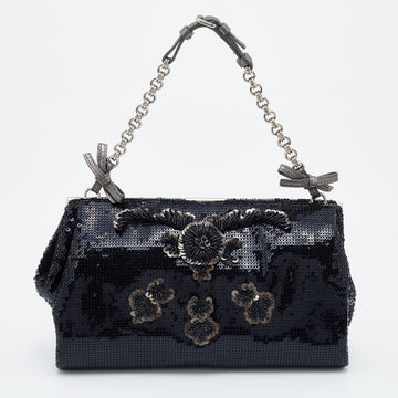 Prada Black Sequins Chain Pochette