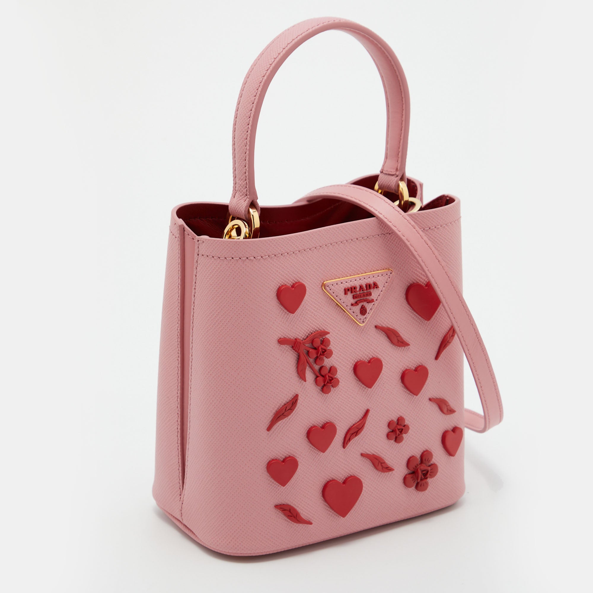 Prada Pink Saffiano Leather Small Embellished Panier Bag