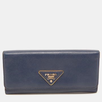 PRADA Blue Saffiano Leather Continental Wallet