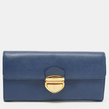 PRADA Blue Saffiano Leather Push Lock Wallet