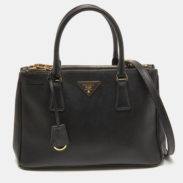 Prada Black Saffiano Leather Small Double Zip Tote