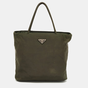 Prada Dark Green Tessuto Nylon Logo Zip Tote