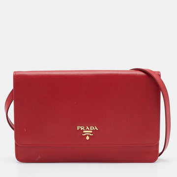 Prada Red Saffiano Leather Flap Crossbody Bag