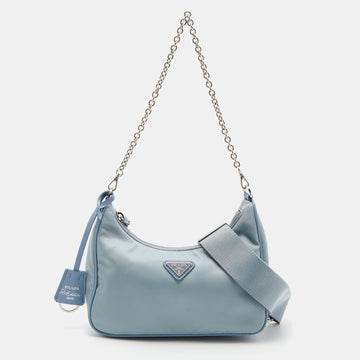 Prada Blue Nylon and Leather Re-Edition 2005 Shoulder Bag