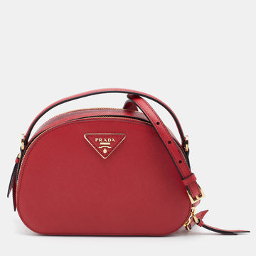 Prada Red Saffiano Lux Leather Odette Top Handle Bag