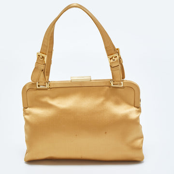 PRADA Gold Satin Frame Satchel