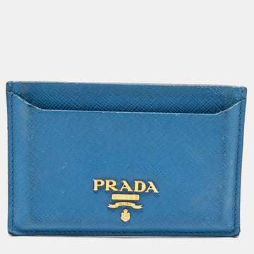 PRADA Blue Saffiano Metal Leather Logo Card Holder