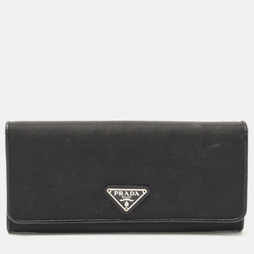 PRADA Black Nylon and Leather Flap Continental Wallet
