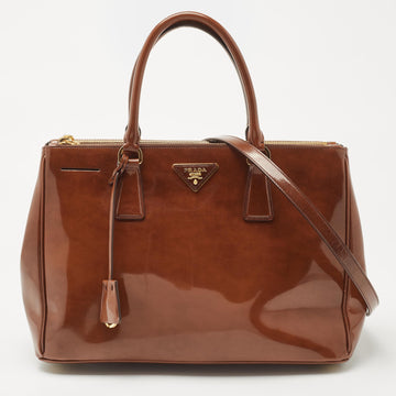 PRADA Brown Marble Effect Patent Leather Medium Double Zip Tote