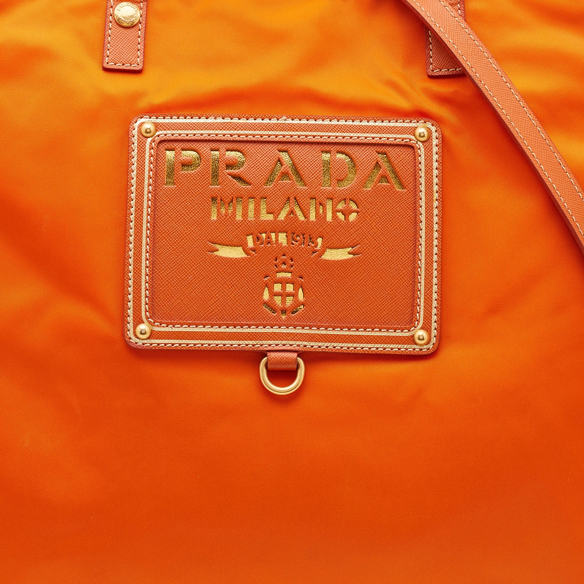 Prada Orange Tessuto Nylon and Saffiano Lux Leather Oro Tote Prada