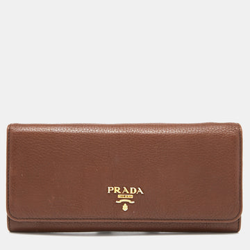 PRADA Brown Leather Flap Continental Wallet