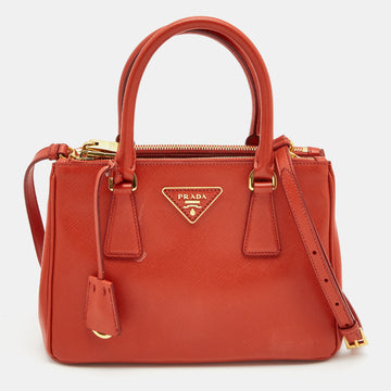 PRADA Red Saffiano Lux Leather Mini Double Zip Tote