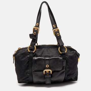 PRADA Black Leather and Nylon Satchel