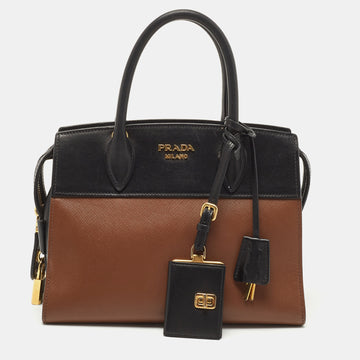 PRADA Black/Brown Saffiano and City Calf Leather Small Esplanade Bag