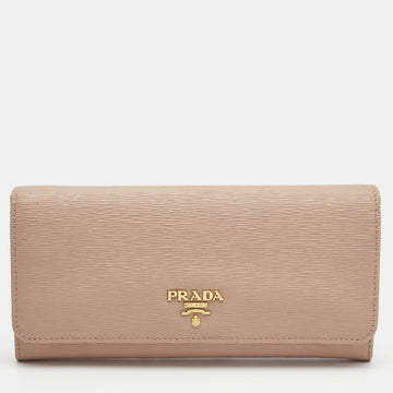 PRADA Light Pink Move Leather Logo Flap Continental Wallet
