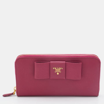 PRADA Pink Saffiano Metal Leather Bow Continental Wallet