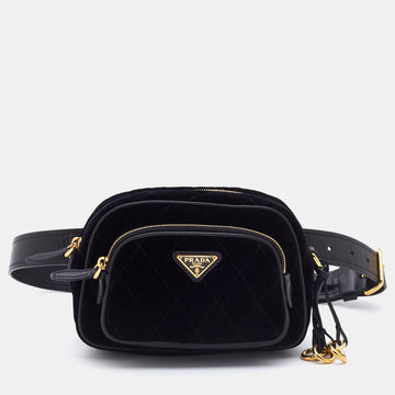 PRADA Black Quilted Velvet and Leather Corsaire Belt Bag