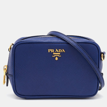 PRADA Blue Saffiano Lux Leather Mini Camera Crossbody Bag