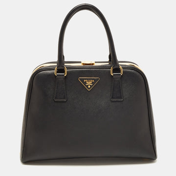 PRADA Black Saffiano Lux Leather Pyramid Frame Satchel