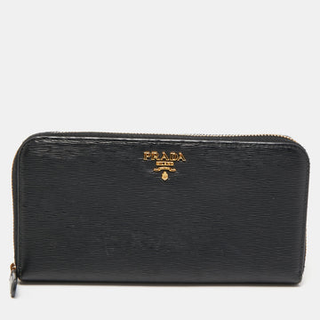 PRADA Black Leather Zip Around Continental Wallet