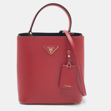 PRADA Red Saffiano Cuir Leather Medium Panier Top Handle Bag
