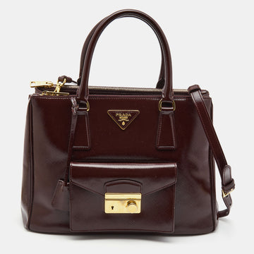 PRADA Burgundy Saffiao Patent Leather Cargo Pocket Tote