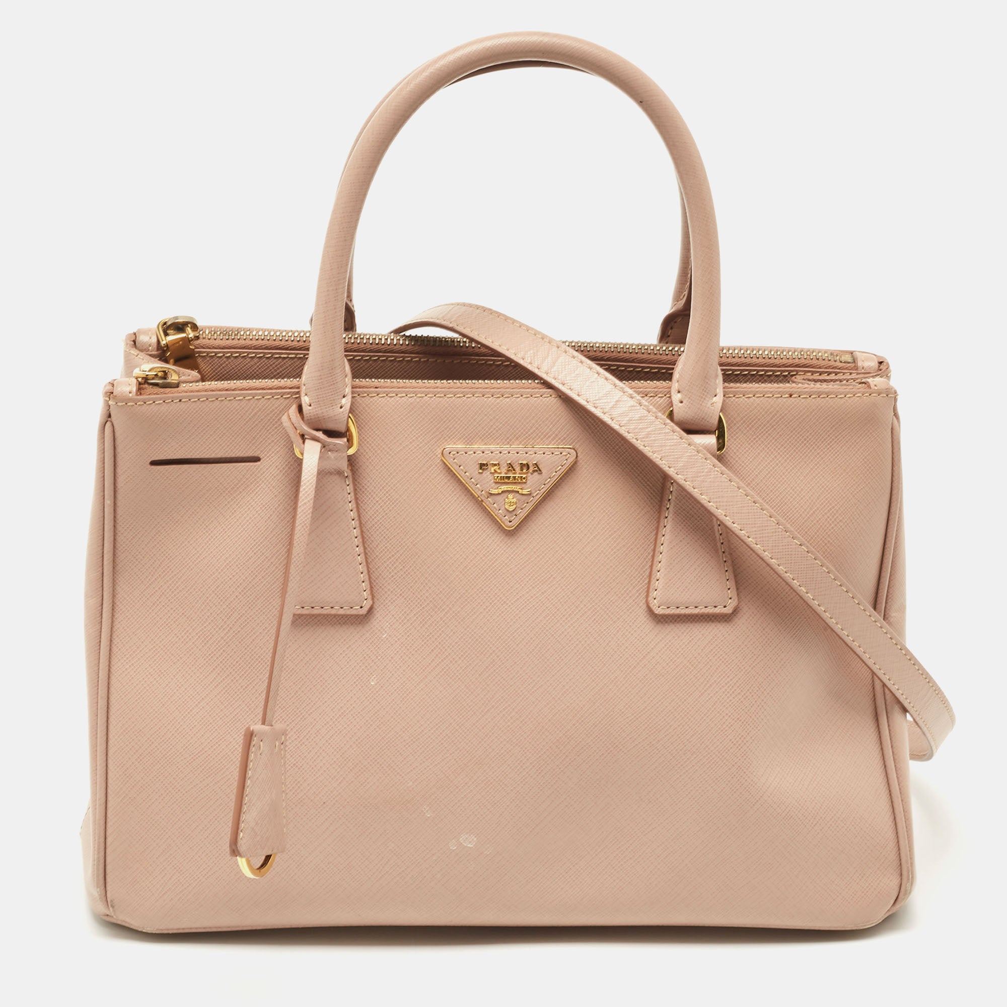 PRADA Beige Saffiano Lux Leather Small Galleria Tote