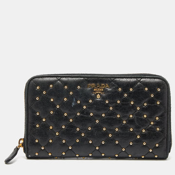 PRADA Black Quilted Leather Studded Continental Wallet