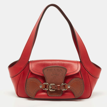 PRADA Red Leather Buckle Shoulder Bag