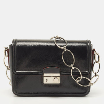 PRADA Black Saffiano Patent Leather Sound Chain Shoulder Bag