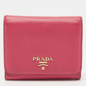 PRADA Pink Move Leather Logo Trifold Wallet