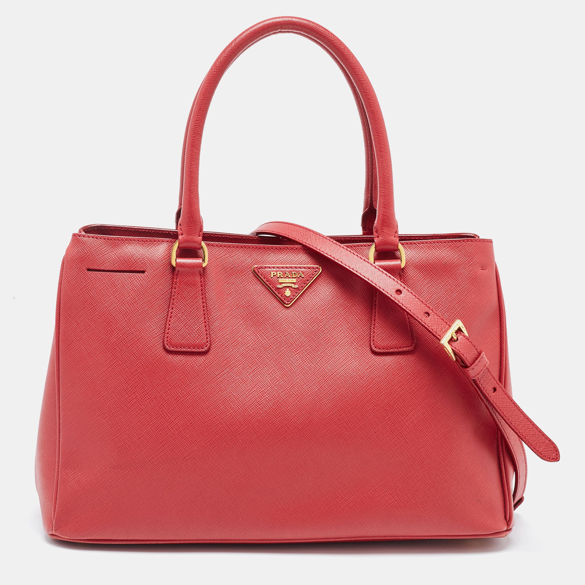 PRADA Red Leather Medium Galleria Tote Bag