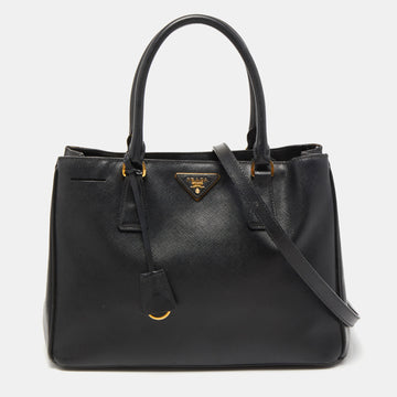 PRADA Black Saffiano Leather Zip Galleria Tote