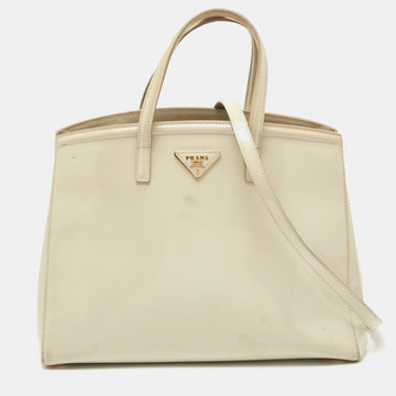 PRADA Ivory Patent Leather Parabole Tote