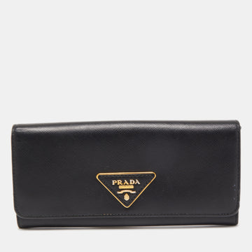 PRADA Black Saffiano Lux Leather Flap Continental Wallet