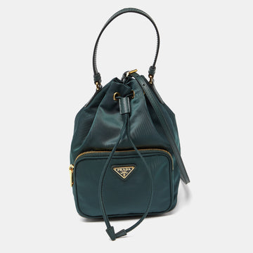 PRADA Green Nylon Duet Drawstring Bucket Bag