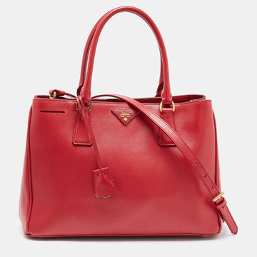 PRADA Red Saffiano Lux Leather Medium Middle Zip Tote