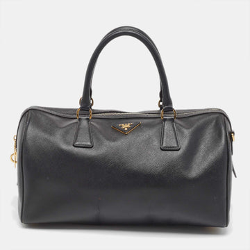 PRADA Black Saffiano Lux Leather Boston Bag