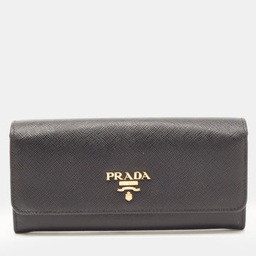 PRADA Black Saffiano Leather Flap Continental Wallet