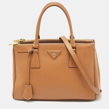 PRADA Brown Saffiano Lux Leather Small Double Zip Tote