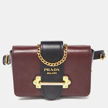 PRADA Burgundy/Black Leather Cahier Convertible Belt Bag