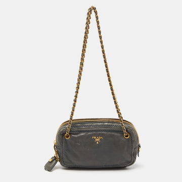 PRADA Blue Leather Chain Shoulder Bag