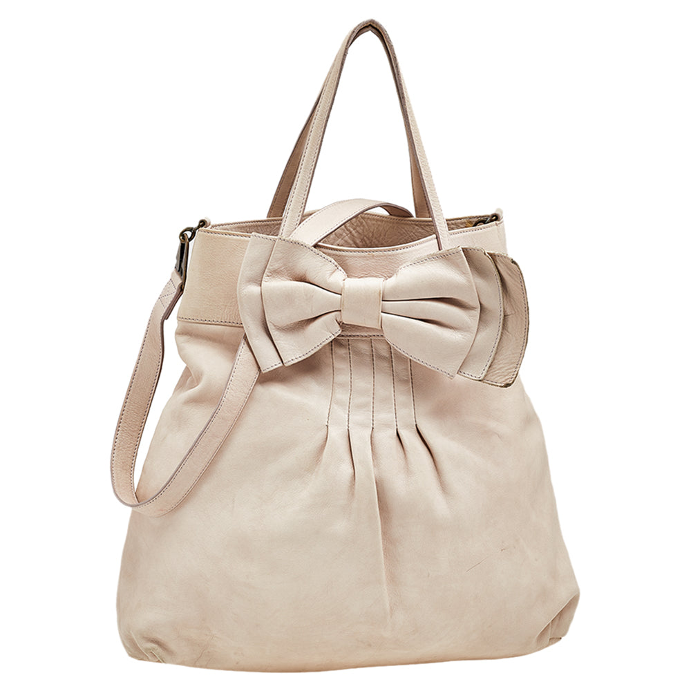 RED VALENTINO Beige Leather Bow Frame Satchel