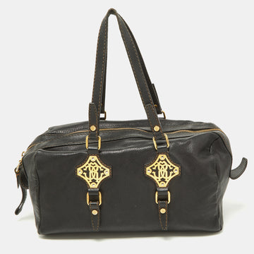 ROBERTO CAVALLI Black Leather Zip Detail Duffle Bag