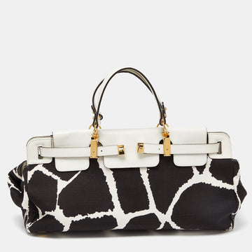 ROBERTO CAVALLI Black/White Printed Canvas and Leather Bag